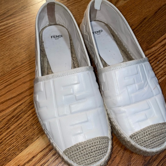 Fendi Cream and White Espadrille Shoes